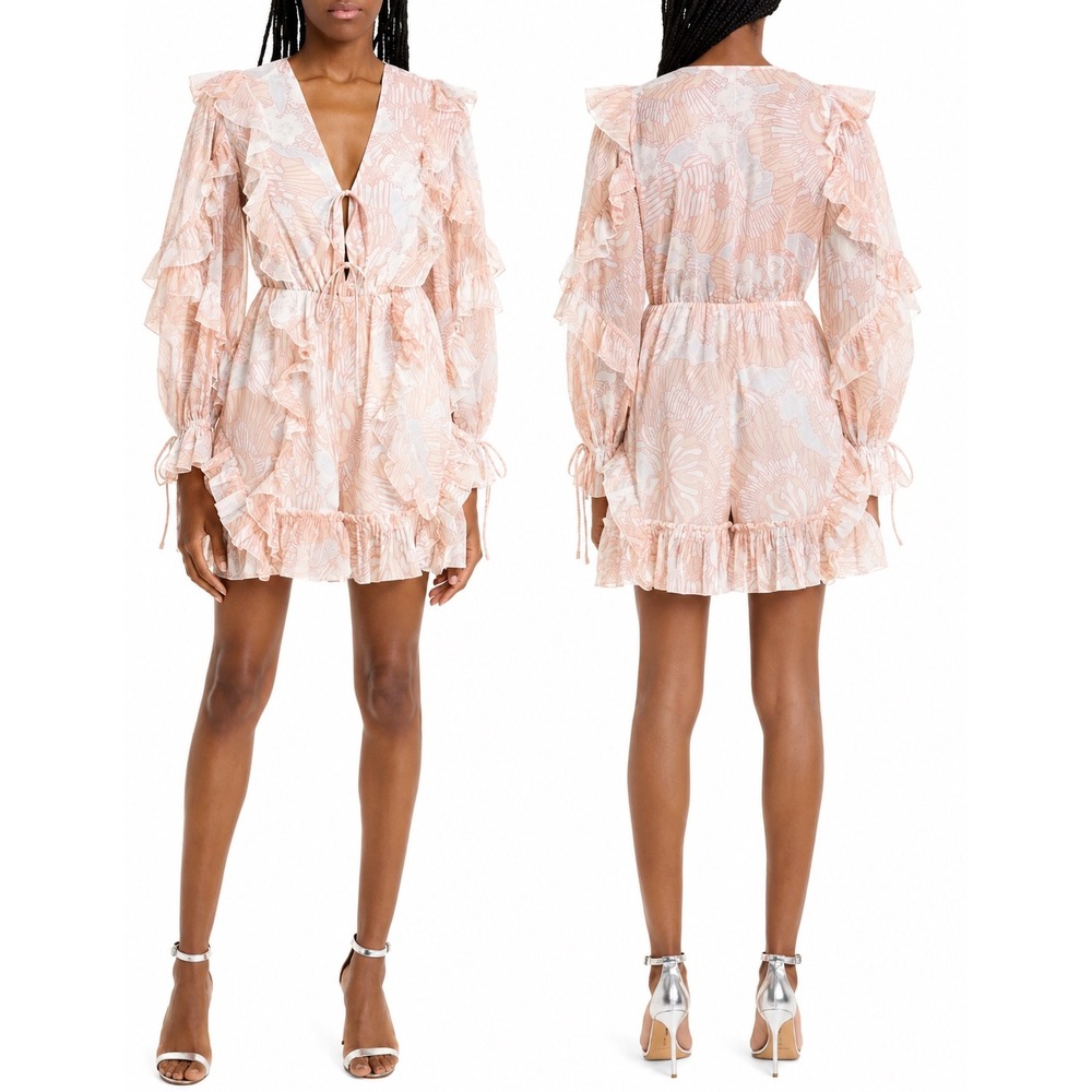Ted Baker Irvete Soft Ruffle Playsuit Womens 0 Coral New Floral Metallic‎ Romper